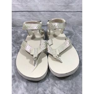 Teva White Iridescent Leather Strappy Sandals